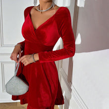 Load image into Gallery viewer, Women Clothing Elegant Red Dress Autumn Winter All Matching Elegant V neck