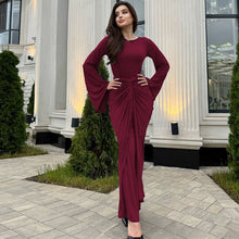 Load image into Gallery viewer, Women Clothing Autumn Pleated Waist Tight Lace up Long Sleeve Dress Women
