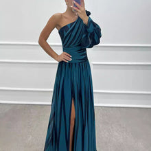 Load image into Gallery viewer, Spring Autumn Printed Diagonal Shoulder Split Dress Casual Loose Party Dress Dress