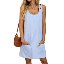 Load image into Gallery viewer, Summer round Neck Striped with Pockets Button Strap Casual Dress