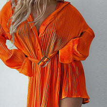 Load image into Gallery viewer, Spring Summer Popular Fashionable Pleated Long Sleeved Shirt Belt Dress