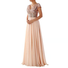 Load image into Gallery viewer, Summer Dress V neck Sequ Chiffon Stitching Evening Maxi Dress