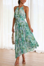 Load image into Gallery viewer, Summer Women Halter Sleeveless V Neck Printed Large Swing Maxi Dress