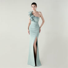 Load image into Gallery viewer, One Shoulder Craft Wave the Craft of Design Gross Satin High Slit Sexy Evening Dress Dinner Party Wedding Social Networking