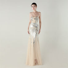 Load image into Gallery viewer, Tube Top Cross Strap Beaded Tube Floral Sequin Mesh Evening Dress Cocktail Wedding Social Elegant Clothing