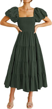 Load image into Gallery viewer, Summer Women Clothing Square Collar Backless Puff Sleeve Pleated Short Sleeves Dress
