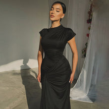 Load image into Gallery viewer, Women Clothing Autumn Slim Pleated Lace Up Short Sleeve Dress Women