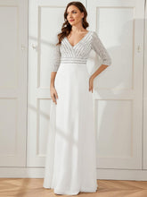 Load image into Gallery viewer, Middle East Women Chiffon Double V neck Dress A line Large Hem Sequin Stitching Evening Dress