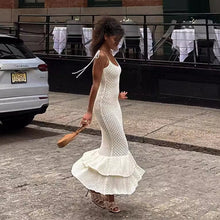 Load image into Gallery viewer, Hollow Out Cutout out Camisole Women Sexy Bohemian Beach Wooden Ear Knitted Sling Tiered Ruffle Maxi Dress Women