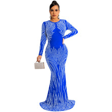 Load image into Gallery viewer, Night Club Sexy Rhinestone Mesh See through Long Sleeve Dress Dress Women