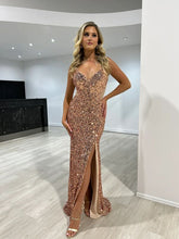 Load image into Gallery viewer, Sequined Split Sexy Sling Dress Waist Controlled Cocktail Dress Slim Fit Maxi Dress