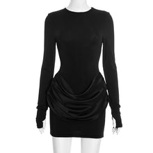 Load image into Gallery viewer, Women Clothing Autumn Winter Solid Color Elegant Casual Slim Fit round Neck Long Sleeves Pleated Short Dress