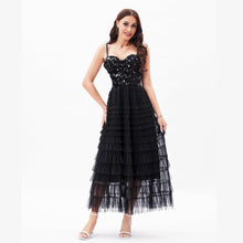 Load image into Gallery viewer, Sexy Socialite High Sense Black Paillette Beauty Back Underwear One Piece Dress Boning Corset Sling Multi-Layer Tiered Dress