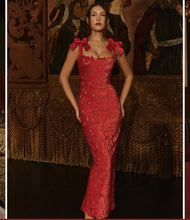 Load image into Gallery viewer, Spring Summer Entry Lux Bow High Sense Embroidered Hollow Out Cutout Sheath Dress