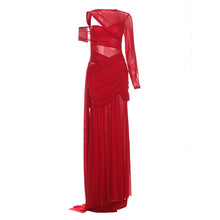 Load image into Gallery viewer, Autumn Sexy Slim Fit See through Irregular Asymmetric Ribbon Solid Color Dress Women