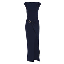 Load image into Gallery viewer, Summer Women Solid Color round Neck Slim Slimming Slit Dress