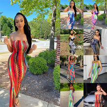 Load image into Gallery viewer, Women Clothing Spring Summer Colorful Tie Dye off Shoulder Tube Top Dress
