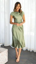 Load image into Gallery viewer, Summer Women Solid Color Swing Collar Back Twist Hollow Out Cutout Short Sleeve Mid Length Dress
