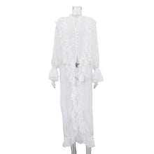 Load image into Gallery viewer, Women Clothing Design Ruffled Chiffon Dress Sexy Sheer Long Sleeve Single Breasted Sexy Dress