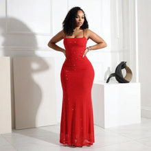 Load image into Gallery viewer, Sexy Sling Rhinestone Polyester Net Dress Sheath Dress Women