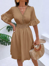 Load image into Gallery viewer, Women Clothing Summer Patchwork Lace V Neck Tight Waist Solid Color Dress