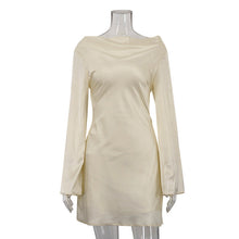 Load image into Gallery viewer, Satin Sexy Hollow Out Cutout out Backless Lace up Dress Swing Collar Long Sleeve Short A line Dress