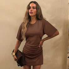 Load image into Gallery viewer, Women Clothing Spring Summer Solid Color round Neck Waist Sheath Pleated Dress
