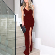 Load image into Gallery viewer, Summer Women Clothing High Waist Sexy Dress Sequined Suspender Slit Formal Dress