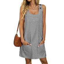 Load image into Gallery viewer, Summer round Neck Striped with Pockets Button Strap Casual Dress