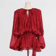 Load image into Gallery viewer, Puff Sleeve Lotus Leaf dress Early Spring Pleated Design Short Mesh Dress Women