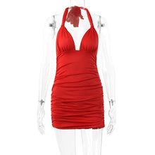 Load image into Gallery viewer, Summer Women Clothing Deep V-neck Halter Lace-up Backless Sexy Pleated Dress