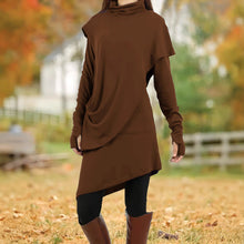 Load image into Gallery viewer, Autumn Winter Black High Collar Irregular Asymmetric Faux Two Piece Long-Sleeved Dress Women
