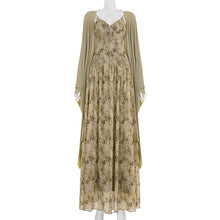 Load image into Gallery viewer, Retro Mori Green Dress Slimming Batwing Sleeves Sun Protection Cardigan Cinched Slimming Maxi Dress Two Piece Sets