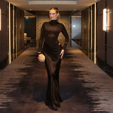Load image into Gallery viewer, Summer Half High Collar Long Sleeves Dress Sexy Slim Fit Faux Two Piece Solid Color Dress