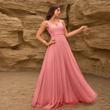 Load image into Gallery viewer, Elegant Sequin Stitching Mesh Double Collar Party Dress Sleeveless Large a Hem Full Lining Maxi Dress Prom