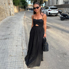 Load image into Gallery viewer, Black Breathable Sling High Waist French Dress Spring Autumn Holiday Long Dress Women