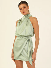Load image into Gallery viewer, Halter High Grade Satin Tied Slim Fit Socialite Dress