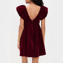 Load image into Gallery viewer, Autumn Winter V neck Bow Pleuche Party Women Dress