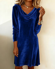 Load image into Gallery viewer, Pleuche Dress Women Autumn Winter Elegant Swing Collar Slim Fit Elegant Velvet Midi Dress