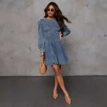 Load image into Gallery viewer, Autumn Casual Patchwork Tight Waist Women Denim Long Sleeve Dress