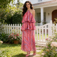 Load image into Gallery viewer, Autumn Winter High Grade Elegance Sleeveless Halter Stitching Elegant Ruffled Slimming Dress Women
