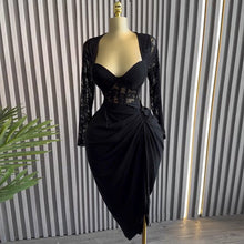 Load image into Gallery viewer, Women Clothing Spring Elegant Square Collar Lace Long Sleeve High Waist Slimming Midi Dress