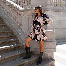 Load image into Gallery viewer, Women Clothing Autumn Printed V neck Long Sleeve Ruffles Dress