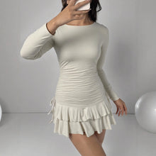Load image into Gallery viewer, Sexy Slim Long Sleeve Tiered Dress Drawstring Graceful Fashionable Women Short Dress