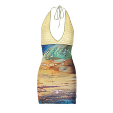 Load image into Gallery viewer, Spring Sexy Printing Stitching Wool Deep V Plunge Halter Sheath Dress for Women