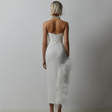 Load image into Gallery viewer, Sexy Split Tube Top Side Feather Bandage Slim Elastic Party Midi Dress Dress