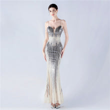 Load image into Gallery viewer, Dress Positioning Floral Sequin Craft Beaded Strap Evening Dress