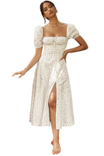 Load image into Gallery viewer, Women Summer Top Product Puff Sleeve Floral Tie Neck High Slit Women Dress Summer