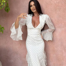 Load image into Gallery viewer, Spring Autumn Digital Printed Chiffon Dress Women Design Ruffled Bell Sleeve High Waist Maxi Dress