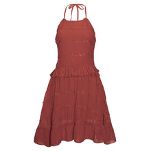 Load image into Gallery viewer, Halter Lace up Backless Waist Trimming Large Dress Layered Ruffled Short Dress